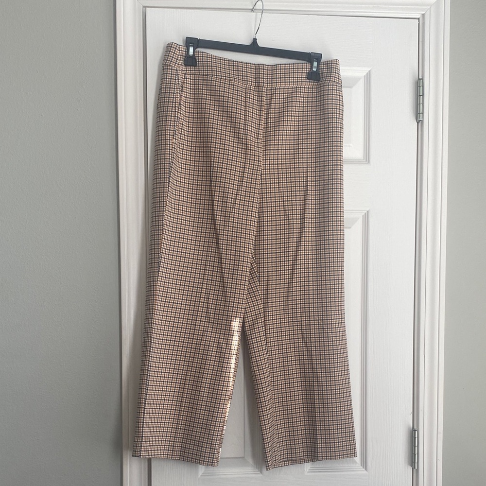 LOFT Tan and Navy Checkered Wide Leg Pants